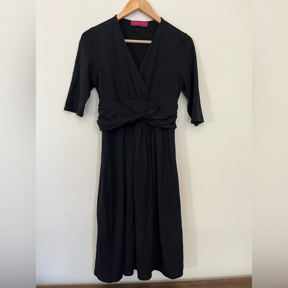 Melissa Masse black midi dress LBD Minimalist A line Office Date Night size M